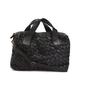 CIVICO 93  Italy Leather Satchel With Smooth Handle And Woven Panel